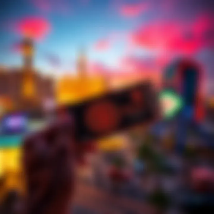 A person holding a Bitcoin conference ticket with Las Vegas skyline in the background