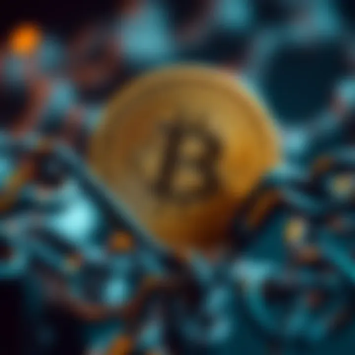 Bitcoin symbol with chains Bitcoin symbol is shown with chains to represent control and restriction