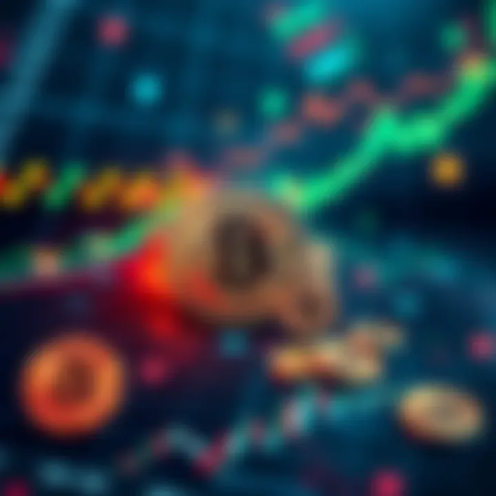 A visual representation of Bitcoin Core, showing trends and challenges in the cryptocurrency market with charts and digital currency symbols.