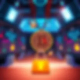 Illustration showing a network attack on Bitcoin Core, with digital screens displaying security alerts and symbols representing Denial of Service attacks.