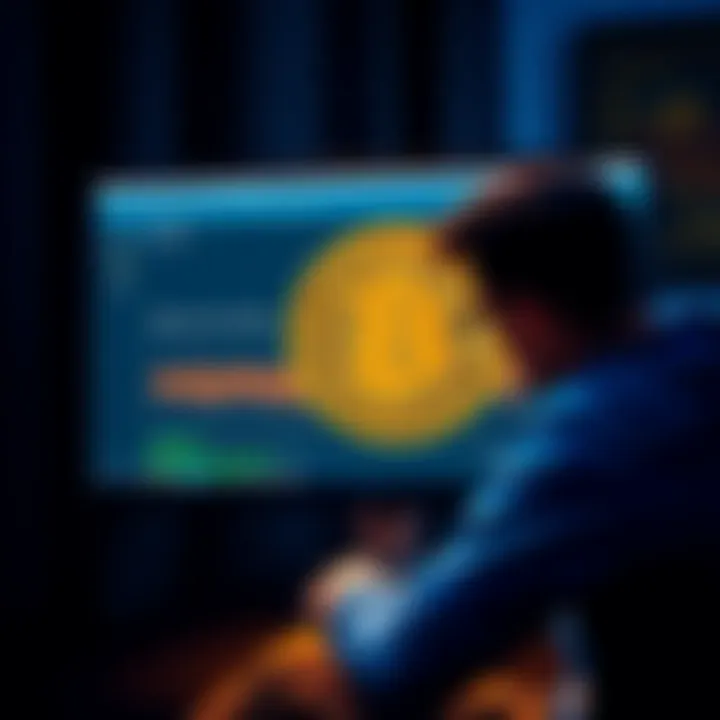 Bitcoin Core Node Setup A person sitting in front of a computer with Bitcoin Core software open, looking frustrated as the blockchain downloads slowly, with loading bars visible on the screen.