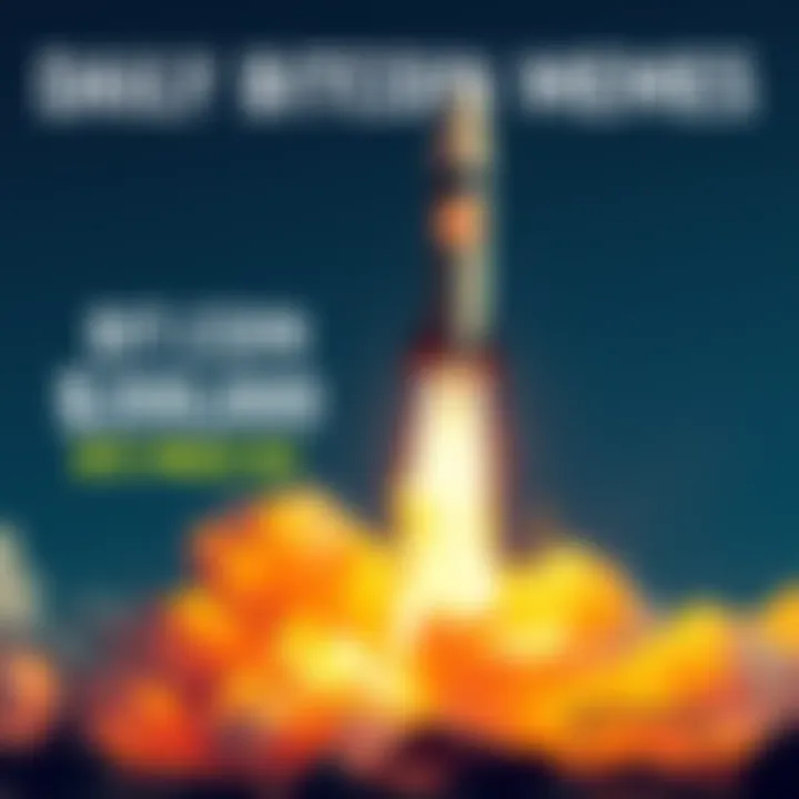 A fun Bitcoin meme showing a rocket launching with the Bitcoin logo, symbolizing excitement for the price reaching $200,000. Colorful graphics and humorous text add to the energy.