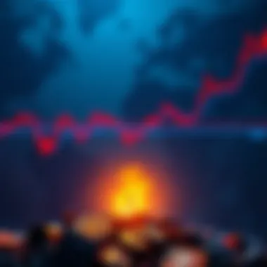 A graph showing a downward trend in Bitcoin prices, with a symbol of growth emerging from the bottom.