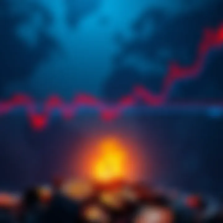 A graph showing a downward trend in Bitcoin prices, with a symbol of growth emerging from the bottom.