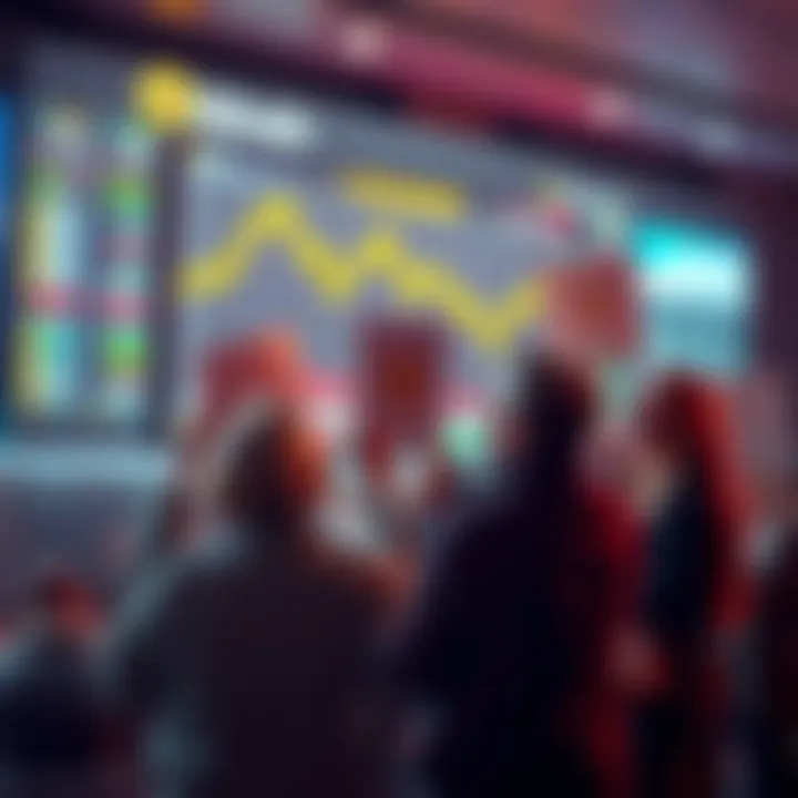 A group of people watching a stock market screen showing Bitcoin prices dropping sharply, expressing joy and relief over the decline, with some holding signs advocating traditional work ethics over cr...