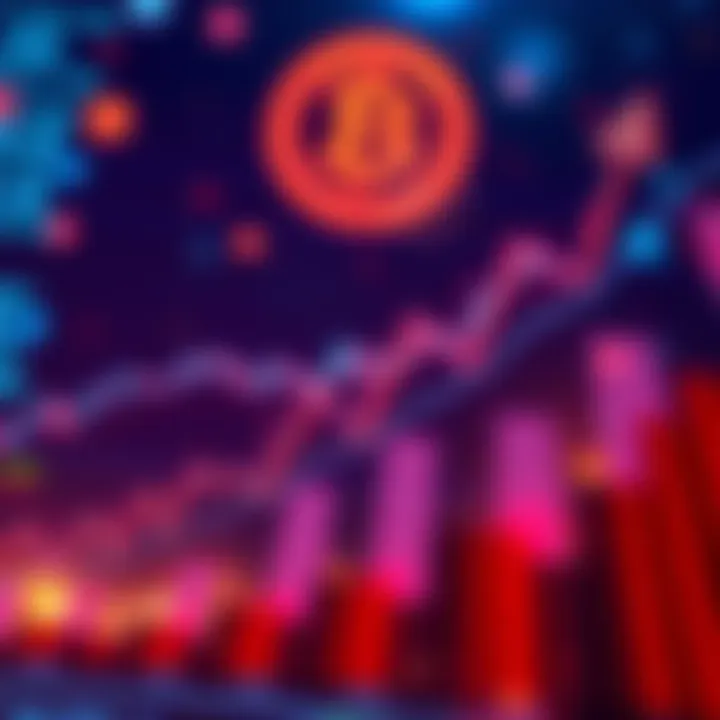 Graph showing Bitcoin price trends with upward and downward arrows, representing future predictions