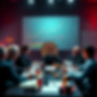 Bitcoin currency debate A group of people discussing Bitcoin's reliability as a currency, with charts and notes displayed around them.