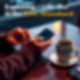 Bitcoin and daily expenses A person using a smartphone to manage their finances with Bitcoin, alongside a wallet and coffee cup on a table.