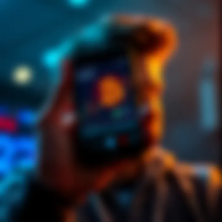 A person holding a smartphone displaying a Bitcoin chart, looking determined to invest daily in cryptocurrency.