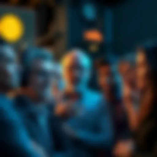 A group of people engaged in a heated discussion about Bitcoin and investments, showing mixed reactions and expressions of frustration and interest.