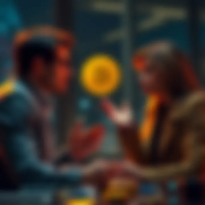 Two people discussing the pros and cons of Bitcoin for passive income strategies