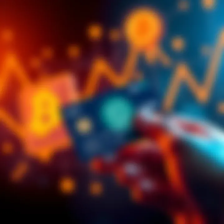 A hand holding a Bitcoin debit card with a digital wallet and cashback icons in the background