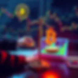 A person weighing options to hold or sell Bitcoin with a laptop and charts in the background