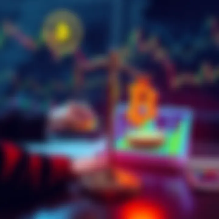 A person weighing options to hold or sell Bitcoin with a laptop and charts in the background