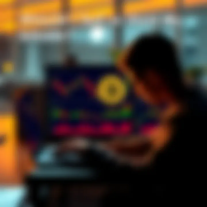 A person looking at Bitcoin charts and market trends on a laptop, contemplating whether to sell or hold.