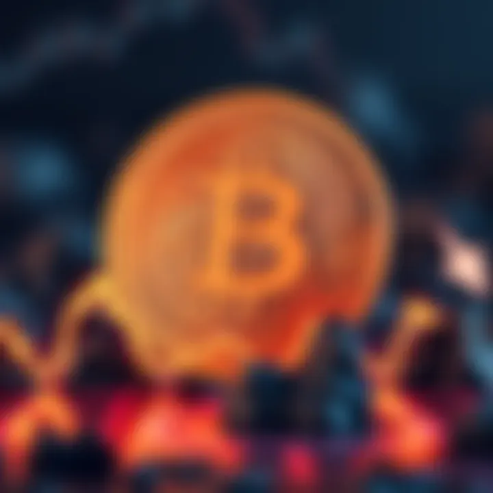 Bitcoin logo with downward trend graph representing market decline