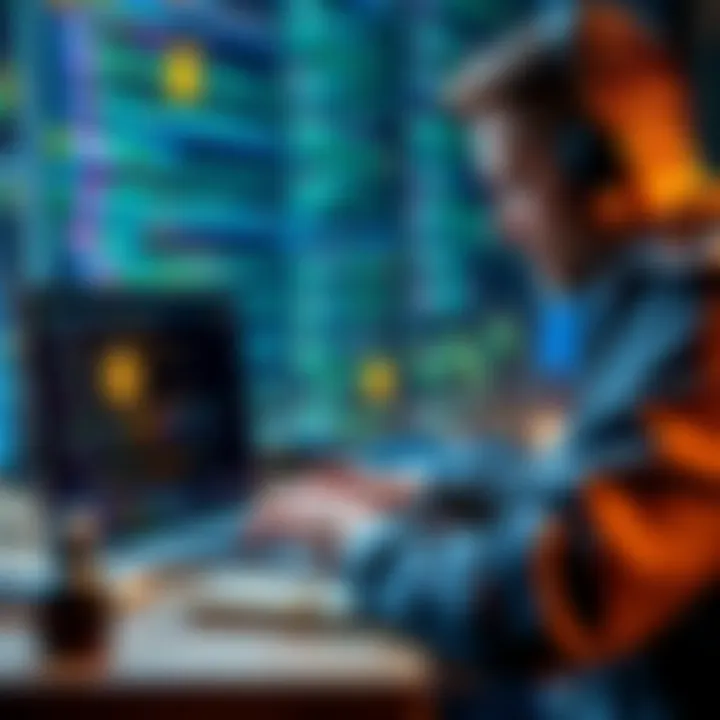 Bitcoin Developer Working on Code A developer coding on a laptop with Bitcoin symbols on the screen