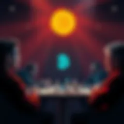 A group of Bitcoin developers in a meeting, appearing concerned about quantum computing risks to cryptocurrency