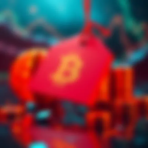 A visual representation of Bitcoin's price drop with a sale tag, encouraging investment at lower rates