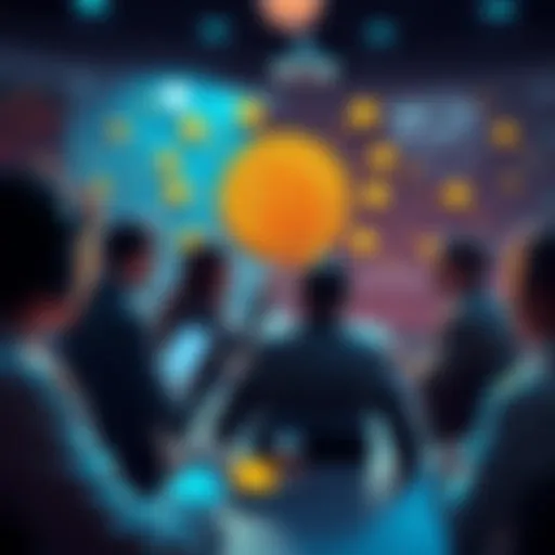 Graphic showing people chatting about Bitcoin and sharing ideas