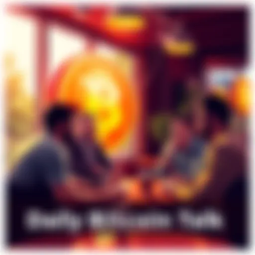 A group of people chatting about Bitcoin, sharing ideas and insights in a casual setting.