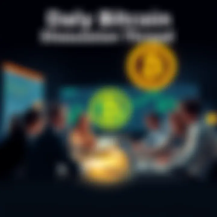 Group of people discussing Bitcoin with laptops and charts around