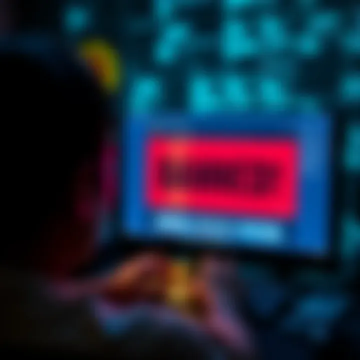 A frustrated person looking at a computer screen with a banned message, symbolizing silence in Bitcoin discussions.