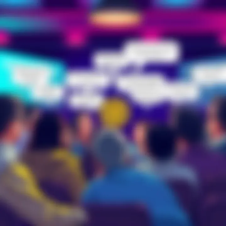 A group of people sharing their thoughts on Bitcoin in an online forum, with text bubbles showing varied opinions and sentiments about the crypto market.