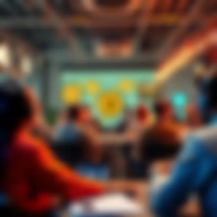 A vibrant online chat scene with people discussing Bitcoin topics in a forum setting