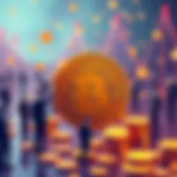 Illustration showing average Bitcoin ownership with people and coins, highlighting 0.002625 Bitcoin per person.