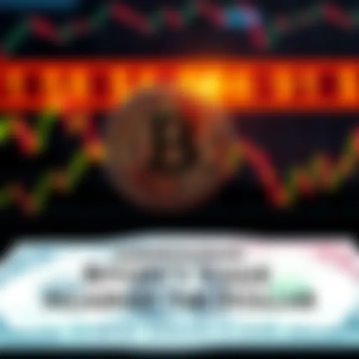Graphic showing the relationship between Bitcoin and the US dollar, with fluctuating graphs and currency symbols