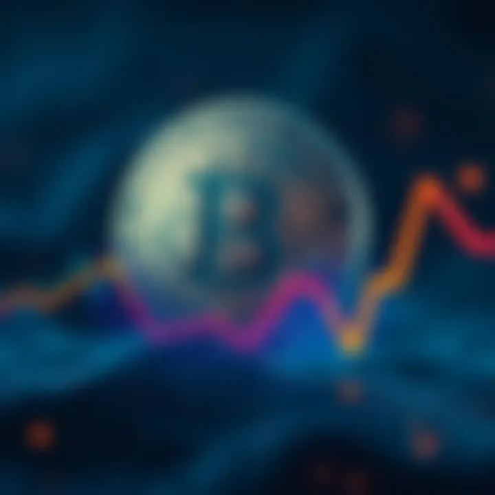 Bitcoin symbol with a downward trend graph showing a decline in value