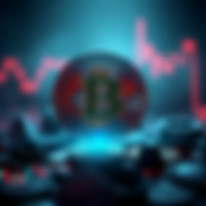 Bitcoin Drops Significantly Visual showing a bitcoin symbol with a downward arrow, indicating a loss in value during a market downturn.