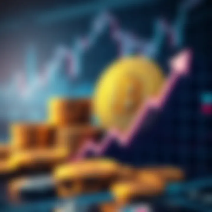 A graphic showing Bitcoin coins and a declining economic graph, symbolizing deflation in the economy.