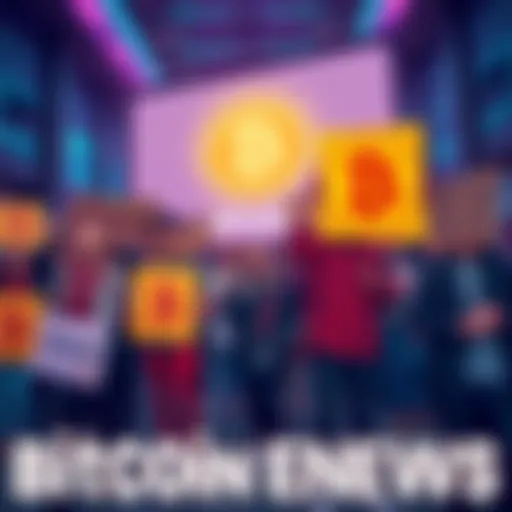People participating in a campaign to create a Bitcoin emoji, showing signs and support for the proposal.