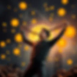 A person breaking free from chains symbolizing financial constraints, with Bitcoin icons in the background representing freedom and empowerment