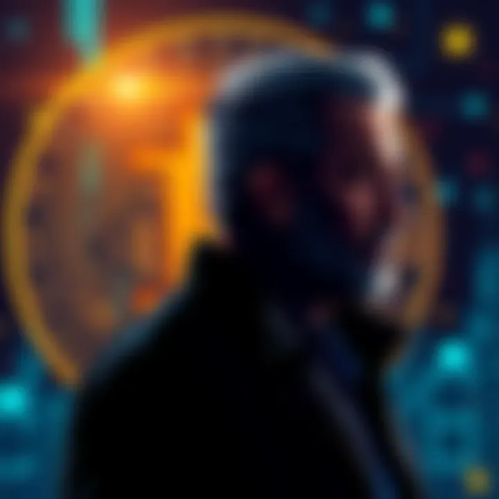A digital illustration showing the Bitcoin symbol alongside a silhouette of Jeffrey Epstein. The background features a blend of tech and controversy themes.