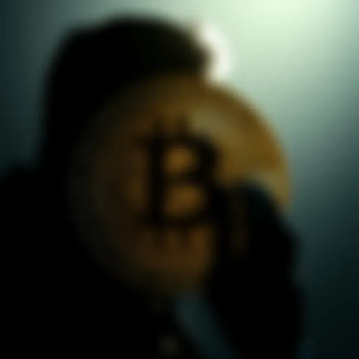 Bitcoin logo overshadowed by a silhouette of Jeffrey Epstein, representing controversy and uncertainty surrounding the cryptocurrency's future.