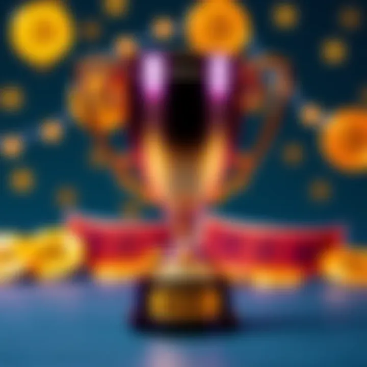 A trophy representing the best Bitcoin ETF awarded to BTC, with Bitcoin symbols in the background.