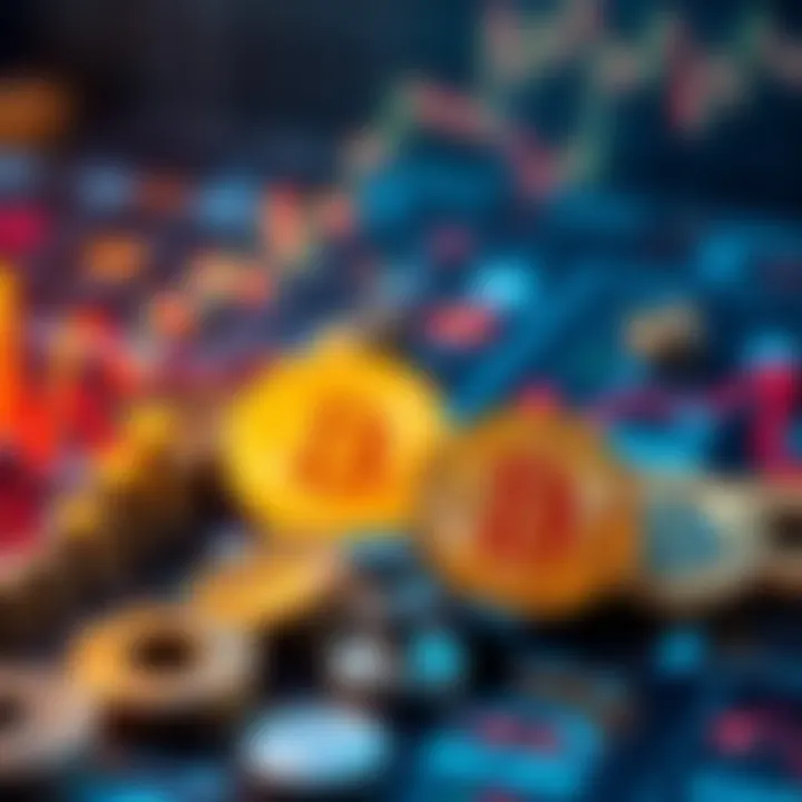 A graphic showing Bitcoin icons and ETF symbols representing financial choices in investing