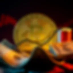 A graphic showing a downward trend in Bitcoin ETF investments, symbolizing $4 billion in outflows, with a Bitcoin logo in the background and cash being withdrawn.