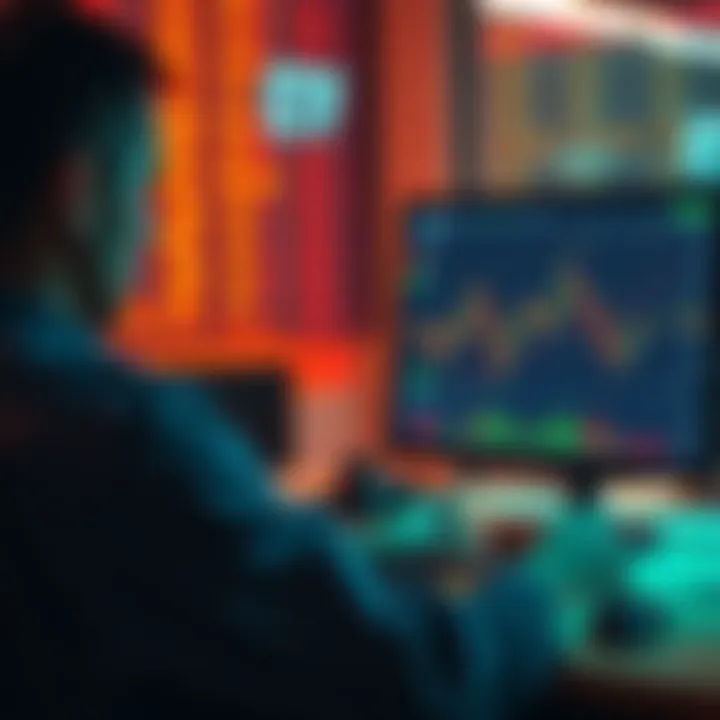 A person analyzing Bitcoin prices on a computer with ETFs and charts displayed on the screen