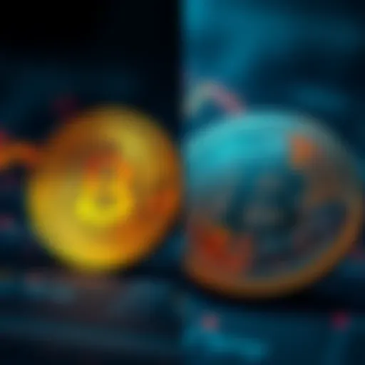 A split image showing a physical Bitcoin coin on one side and a graphic representation of a Bitcoin ETF on the other side, highlighting their differences.