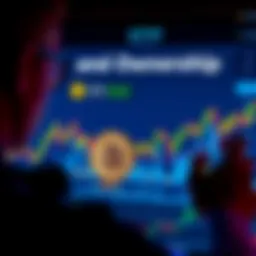 A person examining a chart showing Bitcoin prices alongside a representation of ETFs, illustrating the relationship between Bitcoin ownership and ETF investments.