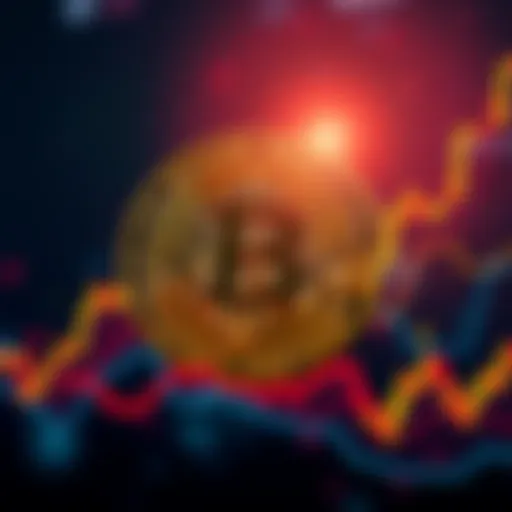 A Bitcoin symbol surrounded by a rising financial chart showing growth and investment trends