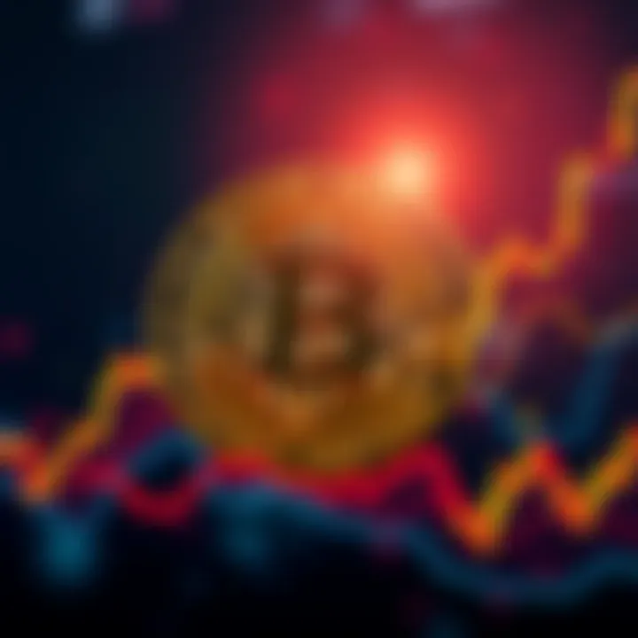 A Bitcoin symbol surrounded by a rising financial chart showing growth and investment trends