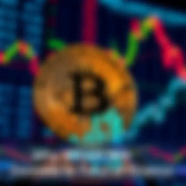 Bitcoin symbol in front of stock charts and financial data