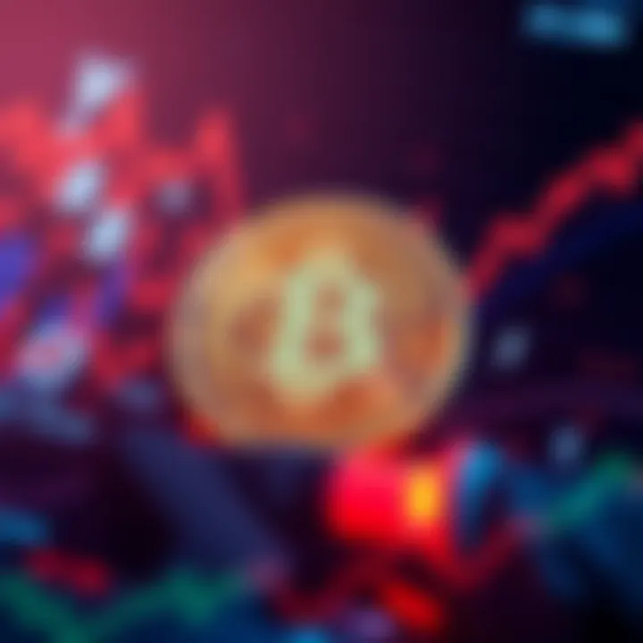 A Bitcoin symbol surrounded by rising financial charts and currency symbols, illustrating its role in finance