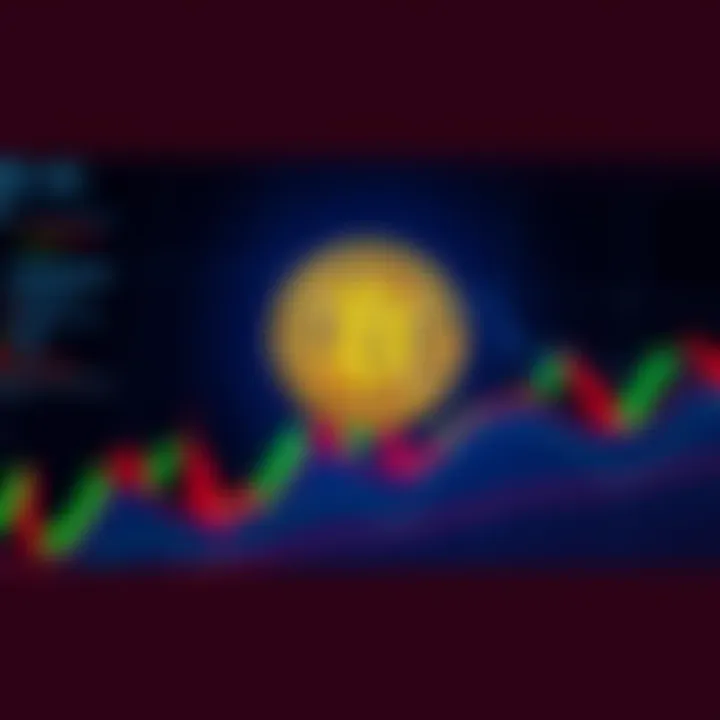 A Bitcoin symbol displayed on a financial chart showing a downward trend, symbolizing the recent drop in value but still maintaining its position in the top assets.