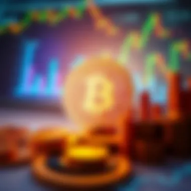 A Bitcoin symbol surrounded by financial charts and coins, symbolizing its role in the economy during tough times.